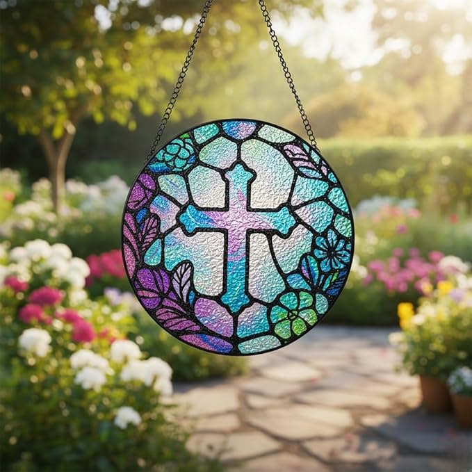 Sun Catcher Stained Glass Window Hanging 8 inch Suncatcher Wall Art Home Decor Sun Catchers Decoration for Garden Home Housewarming Gifts