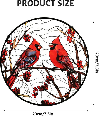 Red Cardinal Memorial Suncatcher – Stained Glass Window Hanging with Bird on Branch, Sympathy Hope Comfort Gift for Mom Grandma Women Bird Lover, Garden Patio Kitchen Decor, 8 Inch