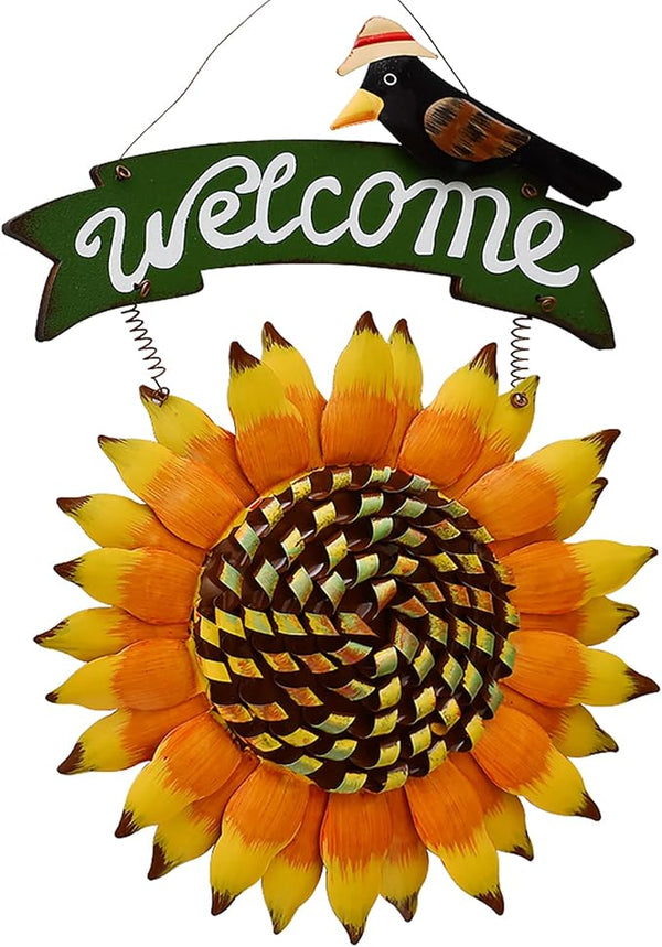 Sunflower Welcome Sign Metal Hanging Welcome Plaque for Wall Front Door - Decorative Flower Yard Signs Spring Wreath Decor for Garden Porch Patio Backyard (G)