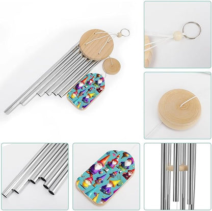 20.5 Inches Decorative Wind Chimes Colorful Gnomes Printed Outdoor Windchime Memorial Wind Chime with 6 Tubes for Outside Garden Backyard Decor