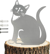 Metal Cat Decoration, Silver Garden Ornaments Silhouette Simulation Figurine Home Decor Rustic Outdoor Patio Yard Adornment Metal Cat Statues