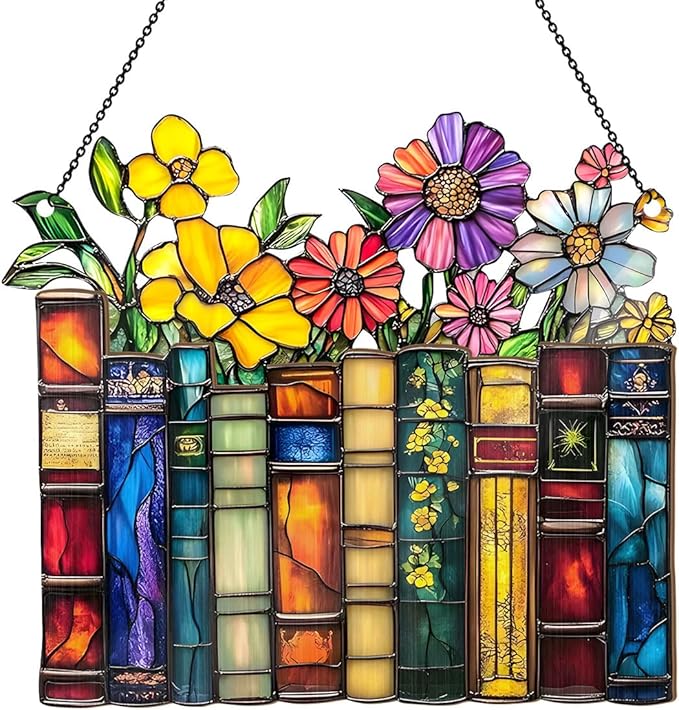 Jesuspirit - Window Hanging Suncatcher – Crystal Clear Acrylic & Wood Sun Catcher for Home Decor, for Women (Vintage Flower Book, 6 Inches)