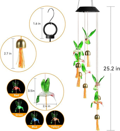 Hummingbird Gifts for Women Mom Grandma,Hanging Solar Wind Chimes for Outside,Waterproof LED Gardening Garden Decor Lights for Festival Birthday Gifts for Girlfriend Wife (Black Housing)