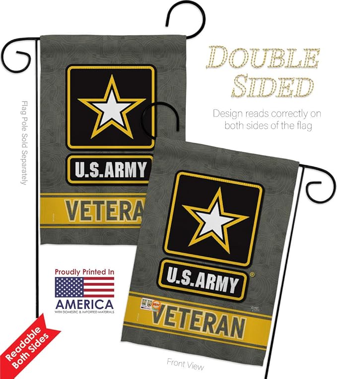 US Army Veteran Garden Flag - 2pcs Pack Armed Forces Rangers United State American Military Retire Official - House Decoration Banner Small Yard Gift Double-Sided Made in USA 13 X 18.5