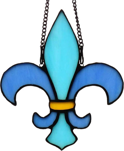 Fleur De Lis Decor Stained Glass Window Hangings,Handmade Housewarming Gifts for New House, Fleur De Lis Decoration Birthday Gift for Men,Christmas Decortion Gifts for Women
