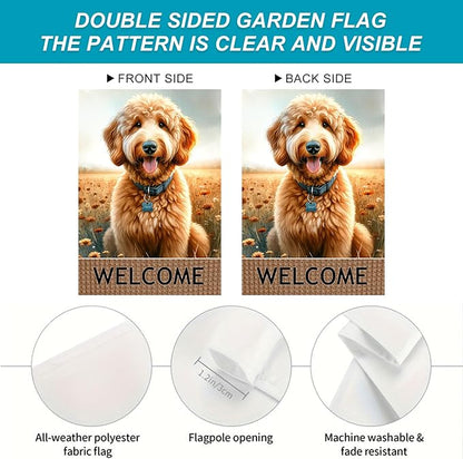 BlissYard Dog Welcome Garden Flag 12x18 Inch – Double-Sided Outdoor Yard Flag, Spring Summer Garden Decor for Lawn Porch Patio Backyard, Goldendoodle Dog Lovers Gift