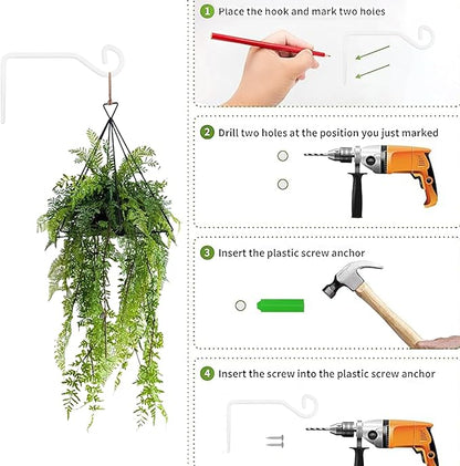 2 Pcs 6.7 Inch White Plant Hanger Hooks Indoor/Outdoor Wall Mount.Metal Heavy Duty Hanging Plant Holder.Hanging Holder for Bird Feeders, Wind Chimes, Flower Baskets (White, 2Pcs)