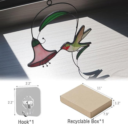 Handmade Stained Glass Window Hanging Hummingbird Decor, Sun Catchers Indoor Window Art, Suncatchers for Windows Hanging, Mother's Day Hummingbird Gifts for Women Mom Grandma Bird Lovers