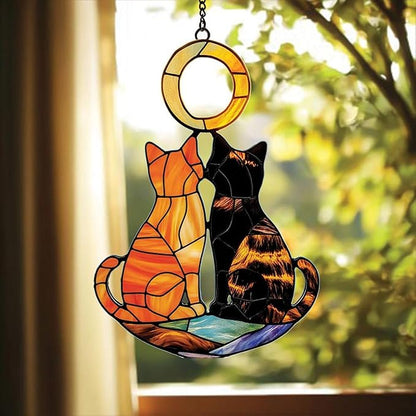 Couple Cute Cat Acrylic Suncatcher Hanging Christmas Ornament Stained Glass Effect Window Car Indoor Outdoor Decor Garden Sun Catcher Gifts Pet Lover Decorations for Women Mom Grandma
