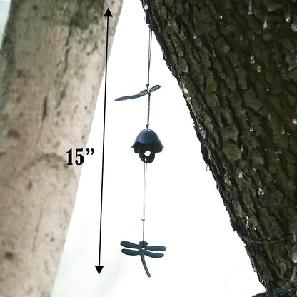 Japanese Wind Chime Cast-Iron Outdoor Ornament for Garden, Patio & Balcony, Hanging Metal Wind-Bell Decoration Gift, Blessing Pendant Windchimes, Blue Dragonflies