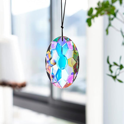 AB Coating Hanging Window Crystal Prism Suncatcher Rainbow Maker Glass Hanging Pendant Ornaments for Home Garden Ornament for Christmas Tree (89mm,3.5inch)