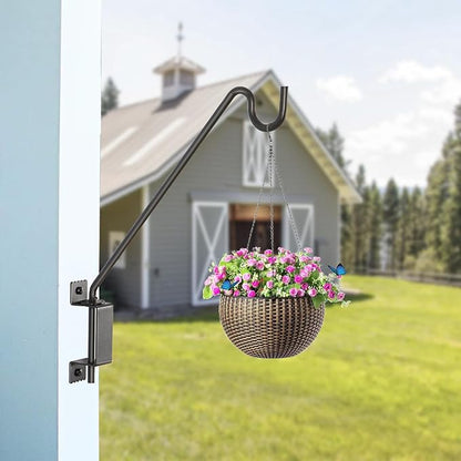 AILIN YELOKIE 16" 360° Swivel Deck Hook - Heavy Duty Solid Steel Plant Hanger, 12-Directional Adjustable Wall Bracket for Bird Feeders/Pole, Outdoor Plants & Wind Chimes, Black (2-Pack)