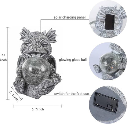 Solar Powered Garden Dragon Statue with Glowing Glass Ball - Outdoor Decoration, Automatic Dusk to Dawn, Weather Resistant Sculpture for Gardens, courtyards, and terraces - Unique Gift