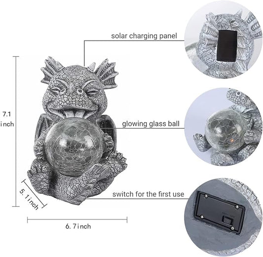 Solar Powered Garden Dragon Statue with Glowing Glass Ball - Outdoor Decoration, Automatic Dusk to Dawn, Weather Resistant Sculpture for Gardens, courtyards, and terraces - Unique Gift