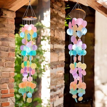 ASTARIN Capiz Shell Wind Chime for Outside 35” Seashell Wind Chimes, Handcrafted Rainbow Capiz Shells Windchime Coastal Style,Unique Outdoor Garden Decor Gift for Women Mother’s Day