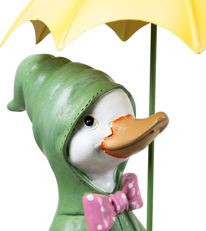 Sitting Duck in Raincoat and Umbrella Outdoor Garden Statue - 10.5"