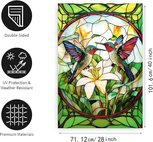 Stained Glass Hummingbird House Flag 28x40 Double Sided Large Decorative Flags For Outside Spring Floral Garden Flag Summer Flower Yard Flags for Lawn Porch Patio Decor