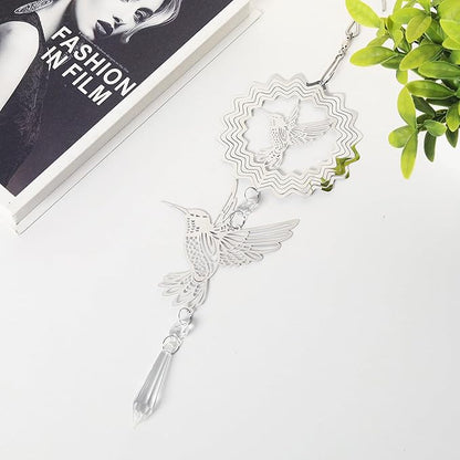 LONGSHENG - SINCE 2001 - Crystal Suncatcher Wind Spinner Pendant Hanging Silver Hummingbird Ornament Rainbow Maker Garden Patio Sun Catcher Glass Crystals for Indoor Outdoor Decoration