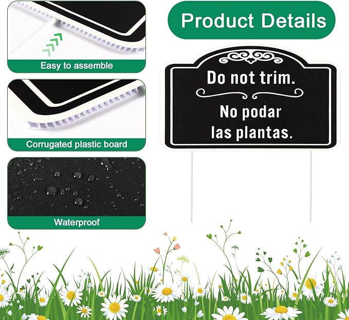 4pcs Do Not Trim Signs with Stakes, Corrugated Plastic Do Not Prune Bushes Please Do Not Trim Landscaping Label Yard Tag in English and Spanish Plant Sign Garden Marker for Outdoor Lawn