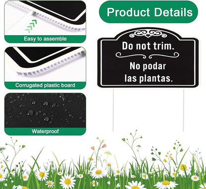 4pcs Do Not Trim Signs with Stakes, Corrugated Plastic Do Not Prune Bushes Please Do Not Trim Landscaping Label Yard Tag in English and Spanish Plant Sign Garden Marker for Outdoor Lawn