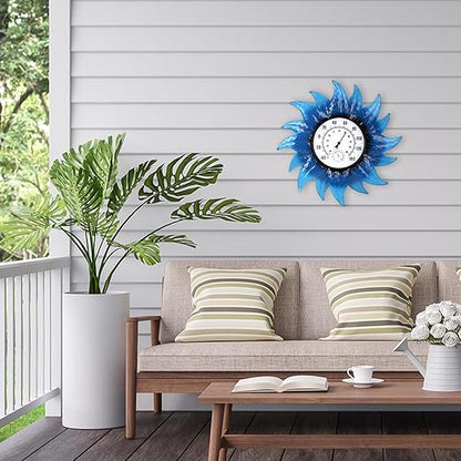 Outdoor Thermometer, Large Thermometer Outdoor Waterproof, Flowers Decorative Outdoor Thermometers for Patio, Outside Thermometer with Humidity