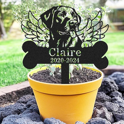 Personalized Labrador Retriever Dog Memorial Garden Stake, Custom Dog Wings Memorial Grave Marker with Name Date, Outdoor Pet Memorial Sign for Labrador Retriever Statue Metal Engraved Sign