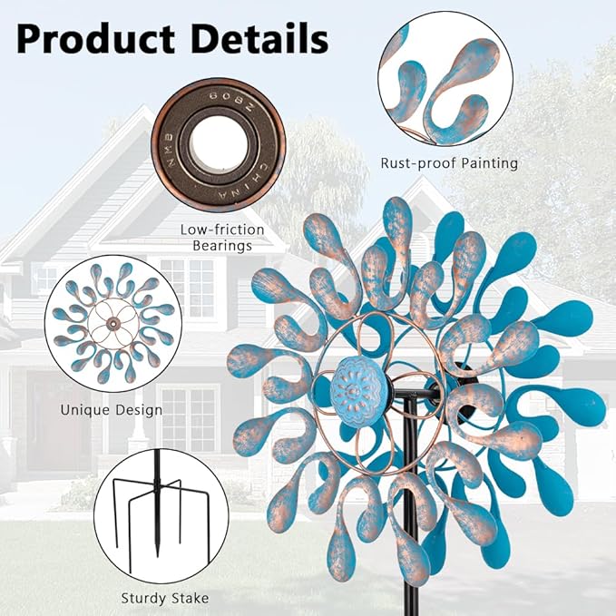 Metal Wind Spinner,Outdoor Wind Spinners & Sculptures for Yard and Garden Art Decor,Garden Windmill for Patio,Lawn