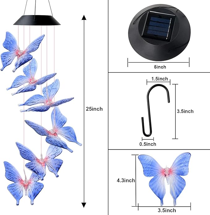 Butterfly Wind Chimes, Solar windchimes, Outdoor, Patio Decorations Outdoor Butterfly Garden Decor Garden Chimes