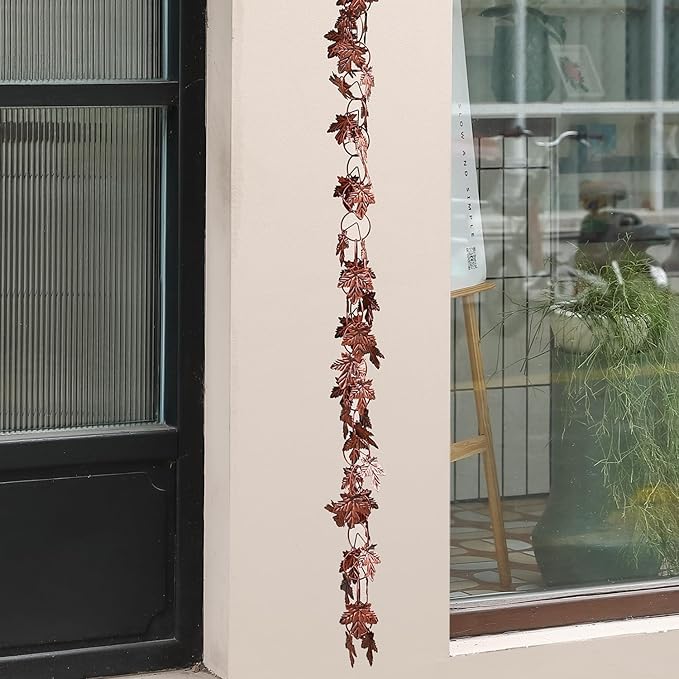 Maple Leaf Rain Chain, 8.5 Feet Rain Chains for Gutters Downspouts, Rain Gutter Catcher Chain for Outside Garden Patio, Metal Decorative Hanging Rain Chime for Downspout, Vintage Copper