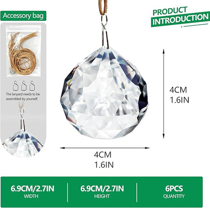 1.57in Crystal Ball Sun Catcher Prisms 6pcs Hanging Crystals Rainbow Maker Decorations for Chandelier Window Wedding Valentines Decor