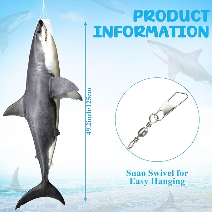 Flutesan Gray 49 Inch Shark Wind Sock Heavy Duty Fish Windsock Outdoor Decor Fish Flag Hanging Decor for Outside Garden Boat Gone Fishing Party Beach Party Decoration