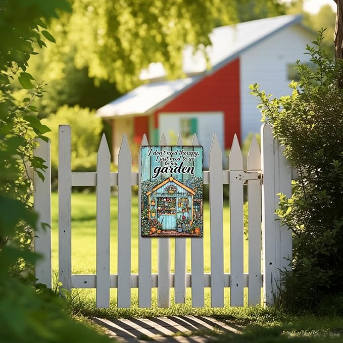 Garden Signs for Outside I don't Need Therapy, I Just Need to Go to My Garden, Funny Metal Signs for Home Garden Patio Yard, Retro Gardening Gifts for Women, Wall Decor 12" x 8"