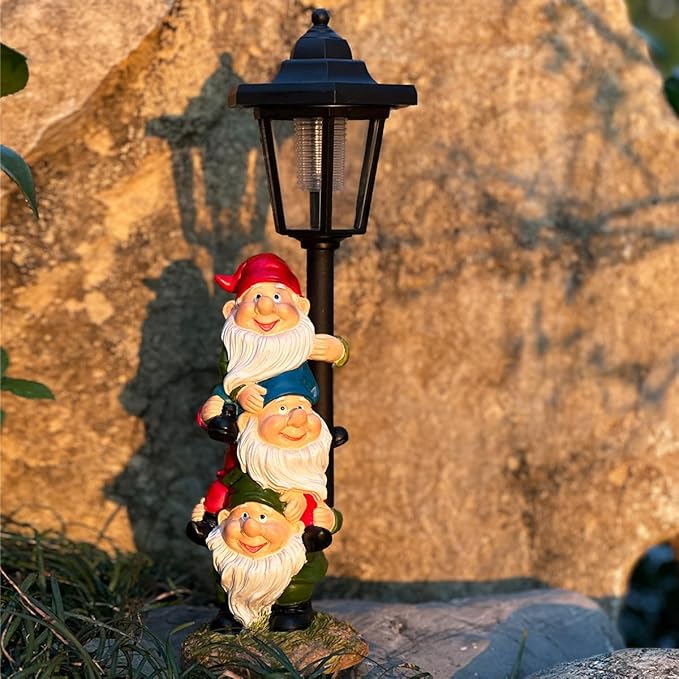 Solar Garden Gnomes Statue, Solar Gnomes Figurine Light with Welcoming Signs, for Outdoor Landscape,Lawn Courtyard, Paths Decor - Unique Gift for Grandmothers, Women,Sisters for Birthday