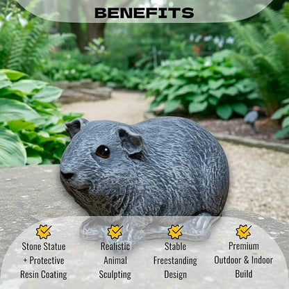 OLOMA Concrete Guinea Pig Garden Statue Realistic Animal Sculpture with Protective Resin Coating Heavy Stone Outdoor Indoor Decor for Yard Lawn Patio Entryway Landscape Accent for Home
