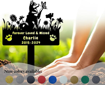 Custom Husky Dog Memorial Grave Marker,Personalized Metal Flora Dog Memorial Stake,Dog Memorial Plaque Burial Stake Engraved Sign,Sympathy Grave Stake for Lost Dog,Dog Statue Headstone