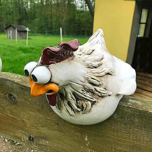 Garden Statues Funny Face Chicken Fence Ornament Resin Ornament Hanging Foot Chicken Yard Statue Outdoor Chicken Decor Garden Statues Yard Ornaments Decor