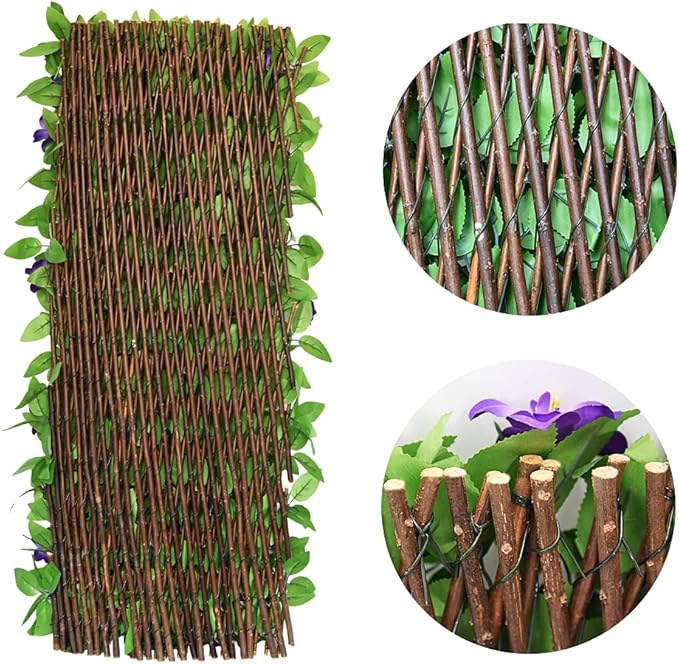 Expandable Fence Privacy Screen for Balcony Patio Outdoor,Decorative Faux Ivy Fencing Panel,Artificial Hedges (4, Purple Flower)
