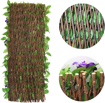 Expandable Fence Privacy Screen for Balcony Patio Outdoor,Decorative Faux Ivy Fencing Panel,Artificial Hedges (4, Purple Flower)