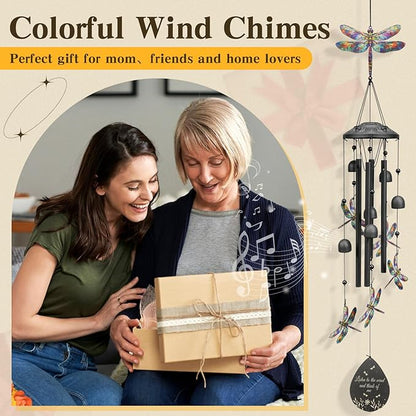 Dragonfly Wind Chimes Outdoor Durable Black Metal Windchimes Garden Patio Decor Dragonfly Gifts for Women/Men, Garden/Yard Decor, Memorial/Birthday Gifts for Grandma/Mom, Chimes for Outside