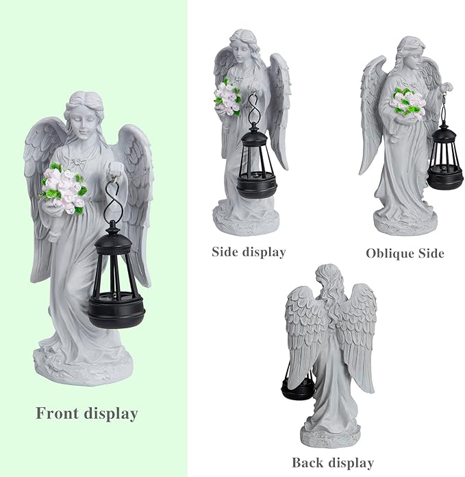 Solar Angel Garden Statue Outdoor Decor, 9 inches Angel Sculpture for Outside Patio Lawn Yard Art Gifts for Mom Grandma Women