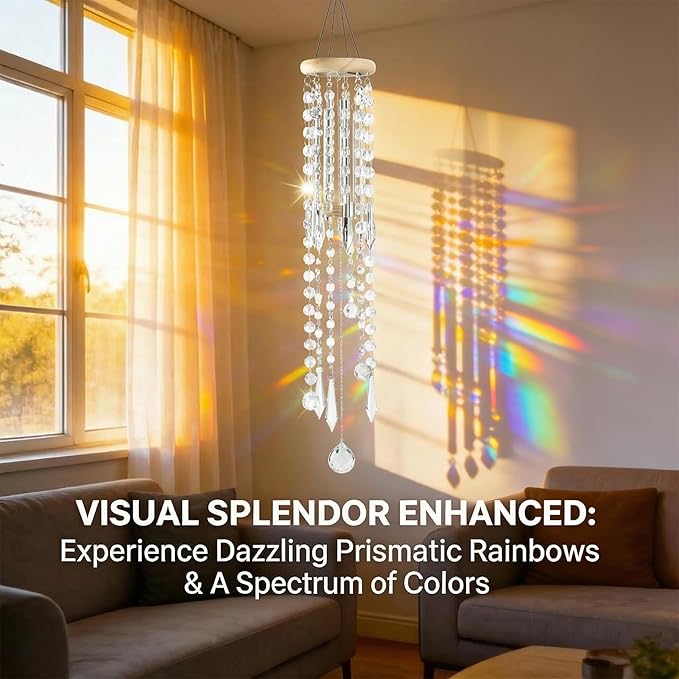 Crystal Wind Chimes - Glass Wind Chimes for Outside, Outdoor Crystal Suncatcher with Tuned Tubes, Reflective Windchimes Outdoors Unique, Hanging Prism Rainbow Maker Chandelier Home Decor (Snowflake)