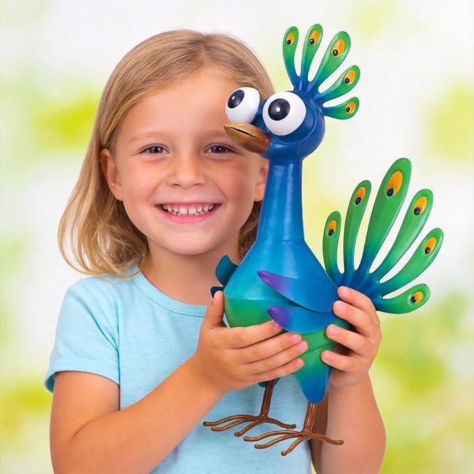 Ratuor Metal Peacock Statue Garden Decor Cartoon Peacock with Bobbling Eyes Yard Art Lawn Patio Decoration Outdoor Sculpture for Housewarming Birthday Wedding