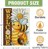 Dyrenson Welcome Spring Summer Bumble Bee Decorative Garden Flag, Daisy Flower Honeycomb Yard Outside Home Decorations, Farmhouse Honey Floral Burlap Outdoor Small Decor Double Sided 12 x 18