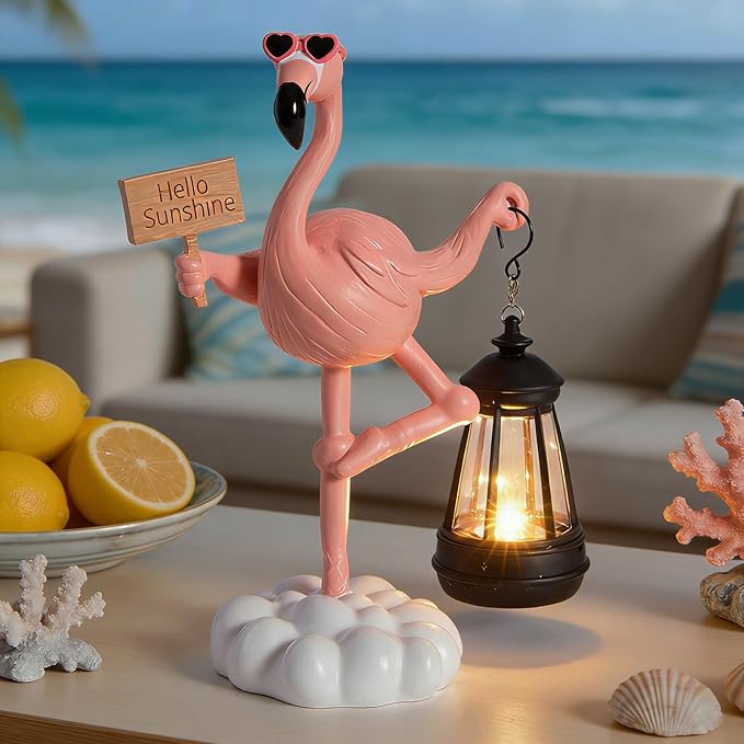 WDS WONDROUS Solar Flamingo Garden Statue Decor with LED Lights Pink Flamingo for Yard Porch Outdoor Statue Patio Lawn Balcony Decor Flamingo Lamp Birthday Gift for Woman Grandma Outside Sulptures