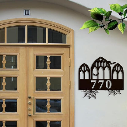 Personalized Gothic House Number metal Signs,Custom Address Number Metal Wall Art Decor,Black Plaques Outdoor wall Decorative Signage,Shed(8-30 Inches) (Castle A)