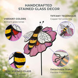 Bee Stained Glass Plant Pot Suncatcher - Handmade Real Glass Flower Pot Ornament for Planters - Indoor Outdoor Garden Décor - Unique Nature Gift for Women, Mom & Grandma
