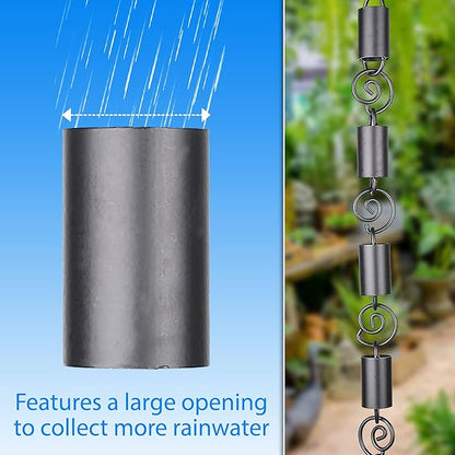 RainChains Pacific Spiral Rain Chain 8.5ft Black Aluminum Premium Rain Chains for Gutters Decorative Chain.