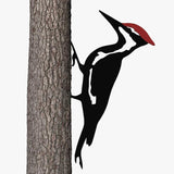 Woodpecker Metal Yard Decor, Red Head Bird Tree Branch Decoration - Rustic Metal Yard Art for Garden, Fence & Outdoor Decoration