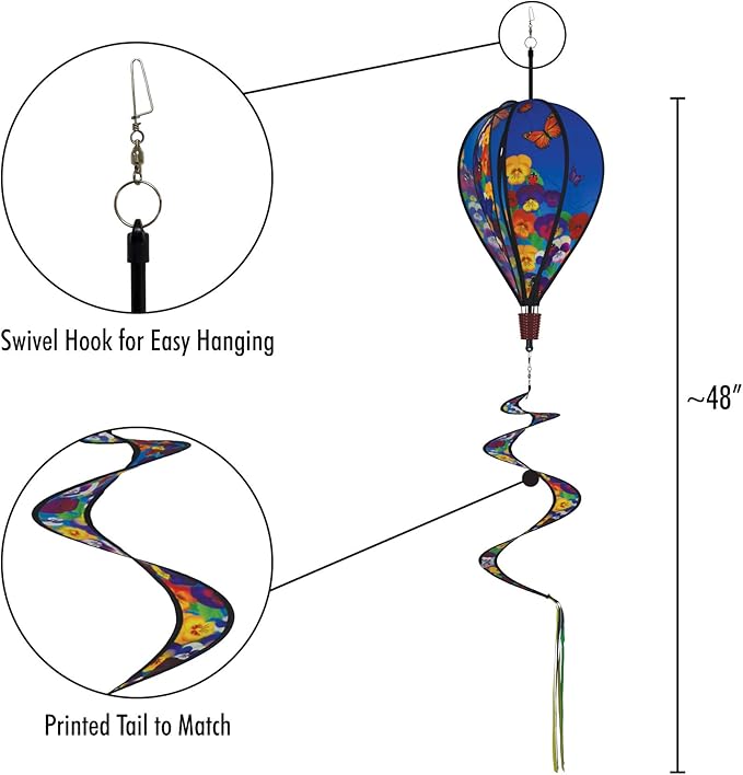 In the Breeze 0988 Spring Pansies Hot Air Balloon Wind Spinner-Outdoor Hanging Decoration