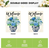 AVOIN colorlife Spring Hydrangea Floral Welcome Garden Flag 12x18 Inch Double Sided Outside, Blue and White Chinoiserie Seasonal Yard Outdoor Flag
